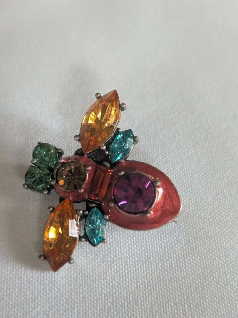 Retro Vintage Colorful Rhinestone Crystal Bee Pin Brooch Signed LOVE HUG